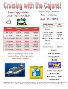 Details for the Cruising with the Cajuns cruise